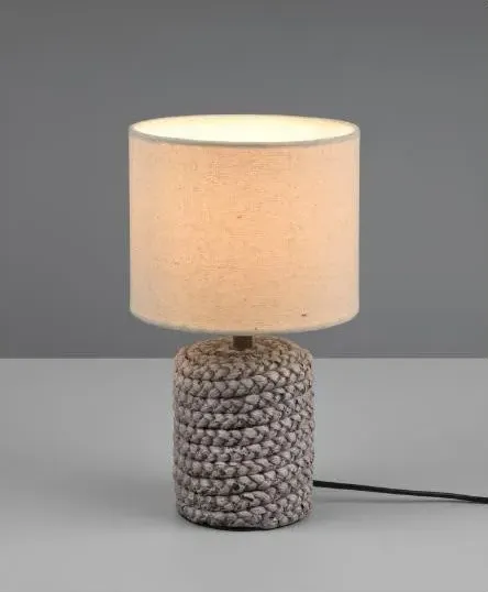 Mala lampada da tavolo in ceramica effetto corda con paralume beige in tessuto altezza cm 26 rl - cristalensi shop online