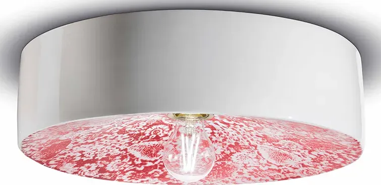 Plafoniera grande vintage decò pi ceramica ming rosso 1 luce e27