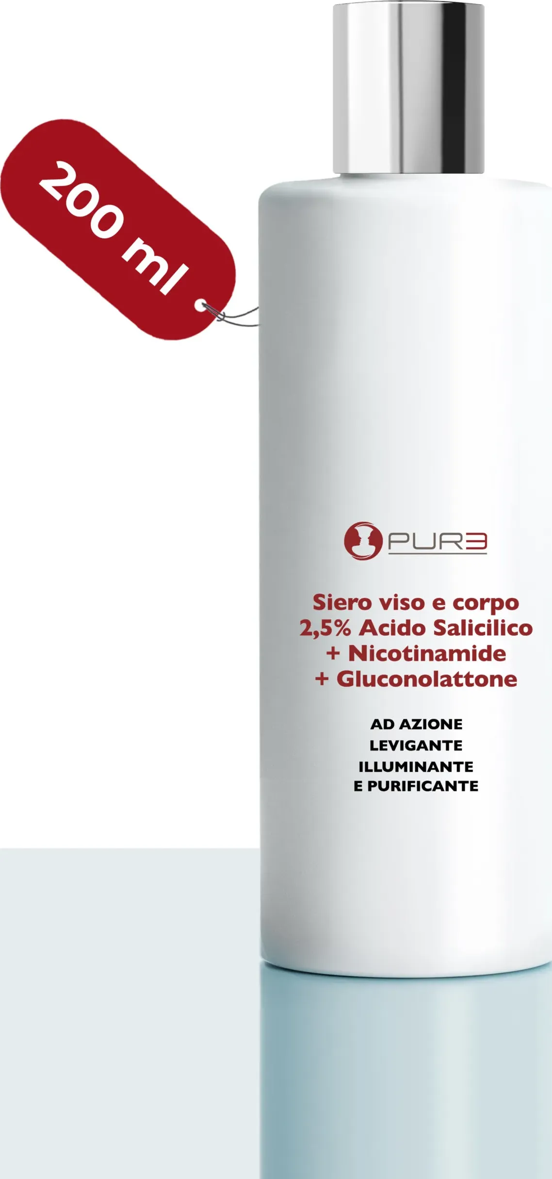 Siero viso e corpo 2,5% acido salicilico + nicotinamide + gluconolattone