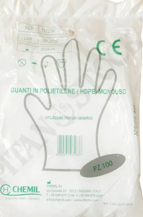 Guanti in Polietilene HDPE Monouso Busta da 100 pz