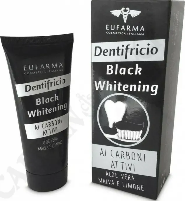 Eufarma Dentifricio Sbiancante Black Whitening Ai Carboni Attivi Aloe Vera Malva e Limone 100ml