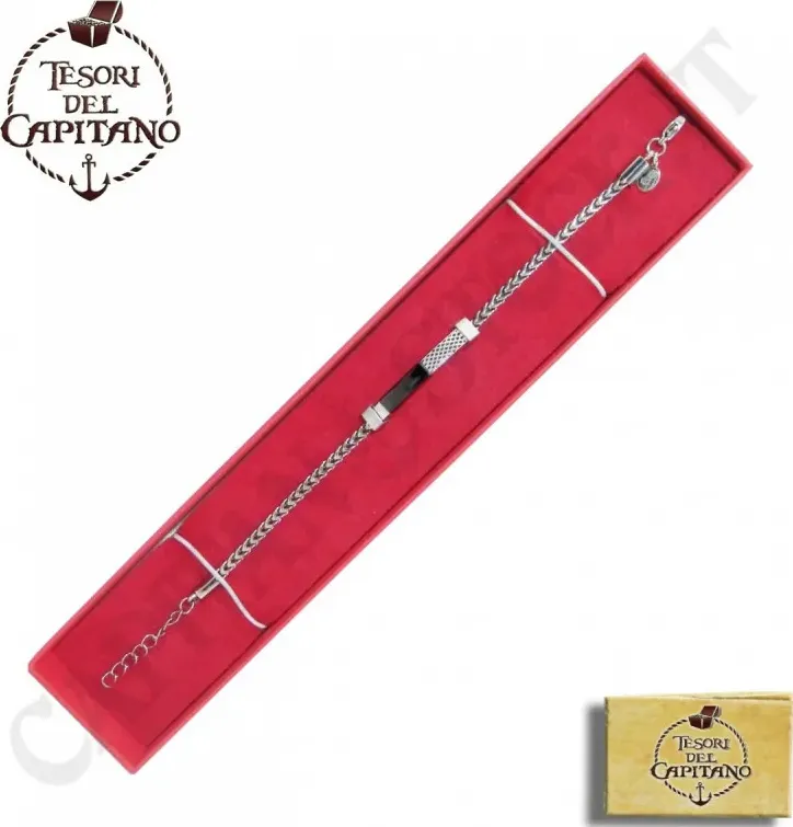 Tesori del Capitano - Bracciale Uomo In Acciaio Maglia Spiga con Piastrina Fantasia - ID 4714