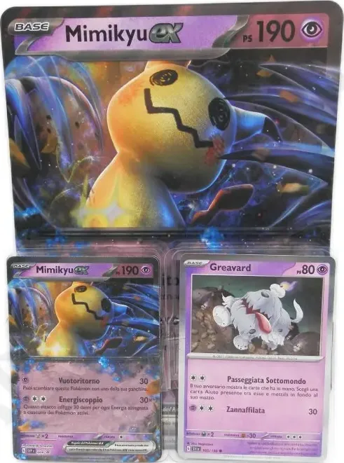 Pokémon Mimikyu EX PS 190 Carta Promozionale Gigante + Carta Mimikyu EX PS 190 + Carta Greavard PS 80 - IT