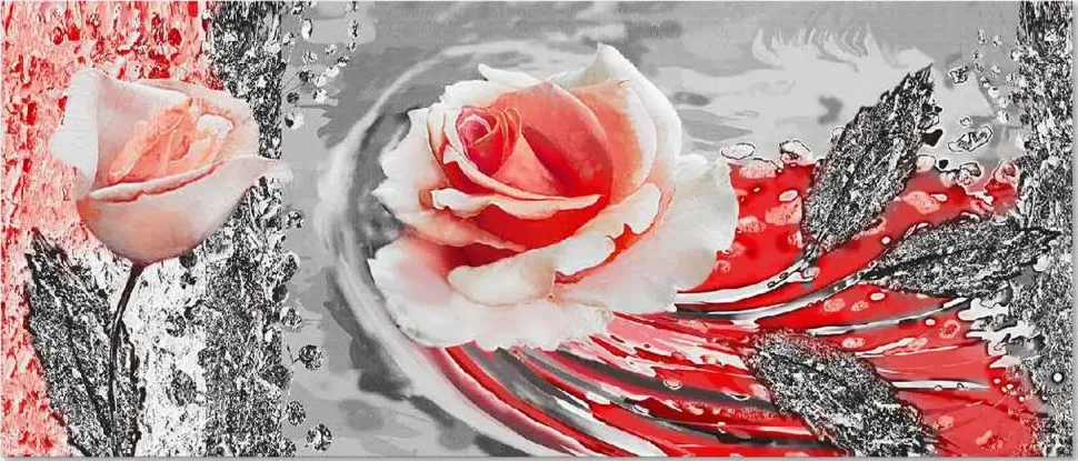 Quadro moderno stampa su tela tema floreale canvas world 52x122 cm roses red -