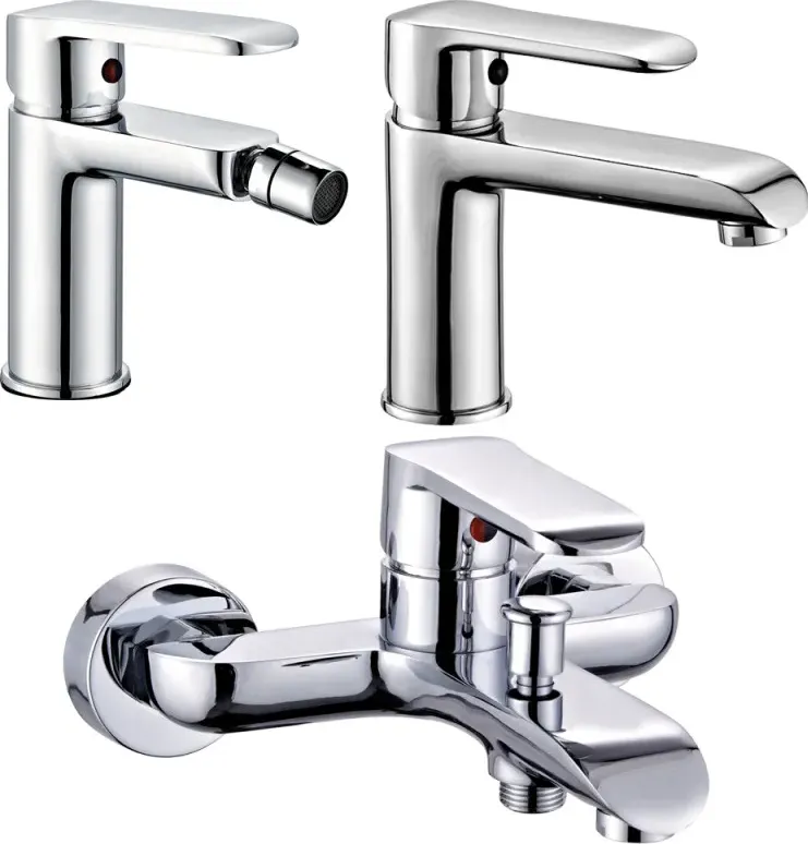 Miscelatore rubinetto bidet cromato + miscelatore rubinetto lavabo cromato + miscelatore esterno vasca con deviatore