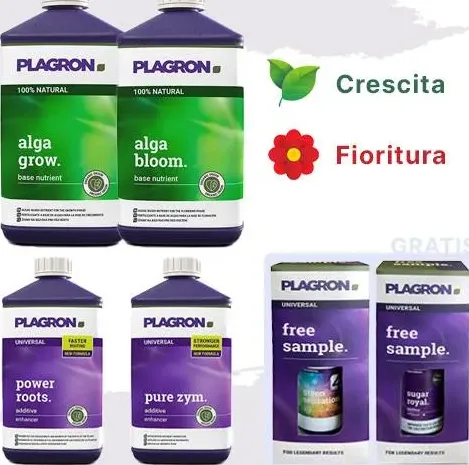 Kit fertilizzanti plagron alga per crescita e fioritura + omaggio (sugar royal + green sensation)