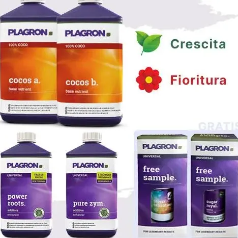 Kit fertilizzanti plagron cocco per crescita e fioritura + omaggio (sugar royal + green sensation)