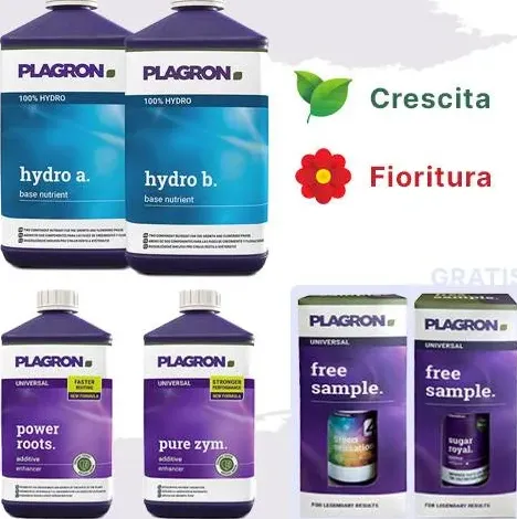 Kit fertilizzanti plagron hydro per crescita e fioritura + omaggio (sugar royal + green sensation)