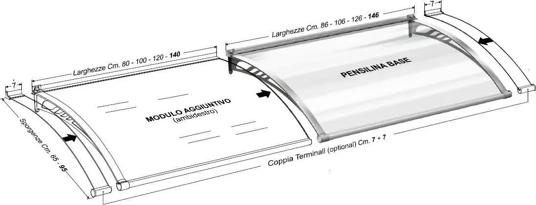 Flap Laterali Pensilina Ego` Cm. 95X7 Sporgenza -Coppia-