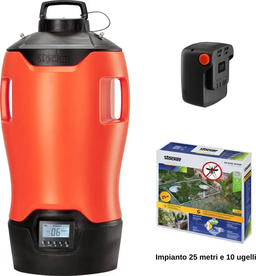 Sistema Antizanzare Geyser Nebulizzatore E-25 MI 21V Stocker con Batteria e Kit 10 ugelli di emporiodiantonio.com