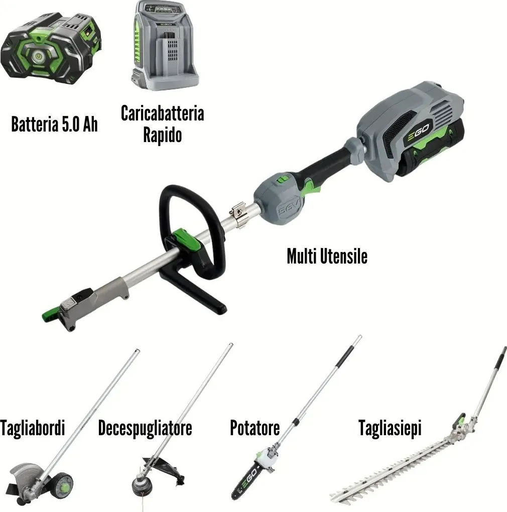 Multiutensile Ego Power Plus PH1400E Kit Potatore + Tagliasiepi + Decespugliatore + Tagliabordi + Batteria + Caricabatteria MHSC2002E di emporiodiantonio.com