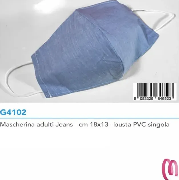 Mascherina in tessuto Lavabile 3 strati Per adulti G4102 Jeans