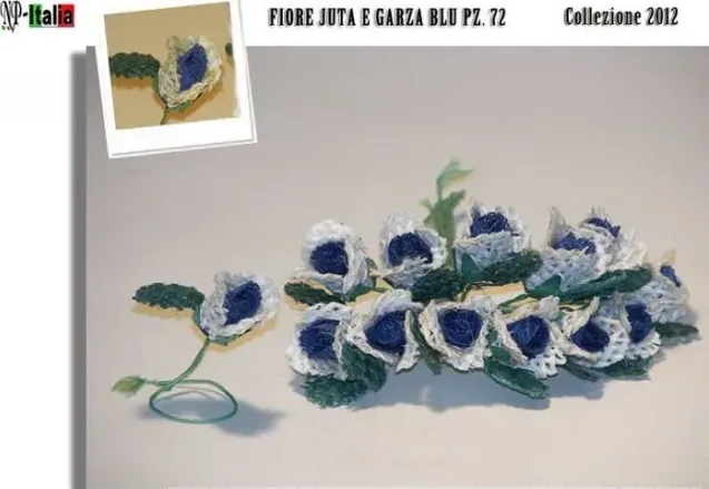 FIORE IN JUTA E GARZA COLORE BLU CONFEZIONE DA 72 PEZZI