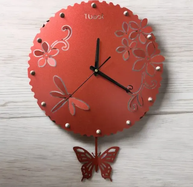 Orologio Pendolo 3D al quarzo Farfalle in metallo Rosso Metallizato