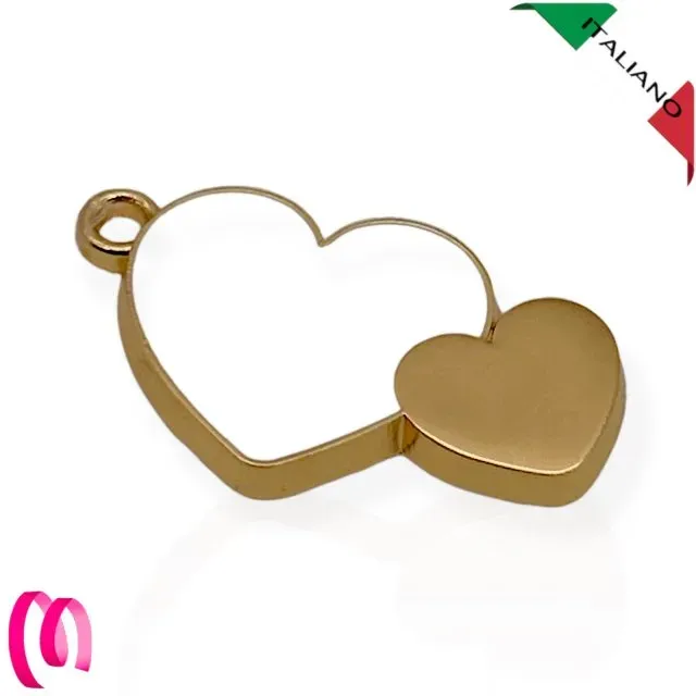 Ciondolo con doppio cuore smaltato bianco e oro