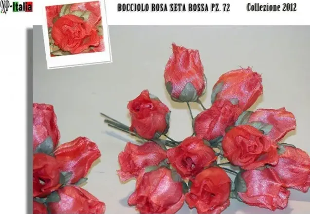 BOCCIOLO ROSA SETA COLORE ROSSO CONFEZIONE DA 72 PEZZI