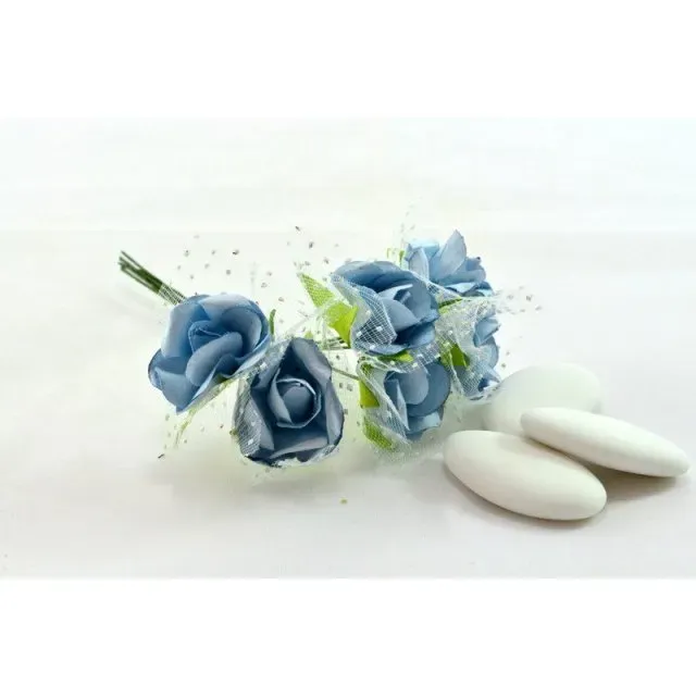 ROSELLINA CON TULLE POIS 72 PZ AZZURRO