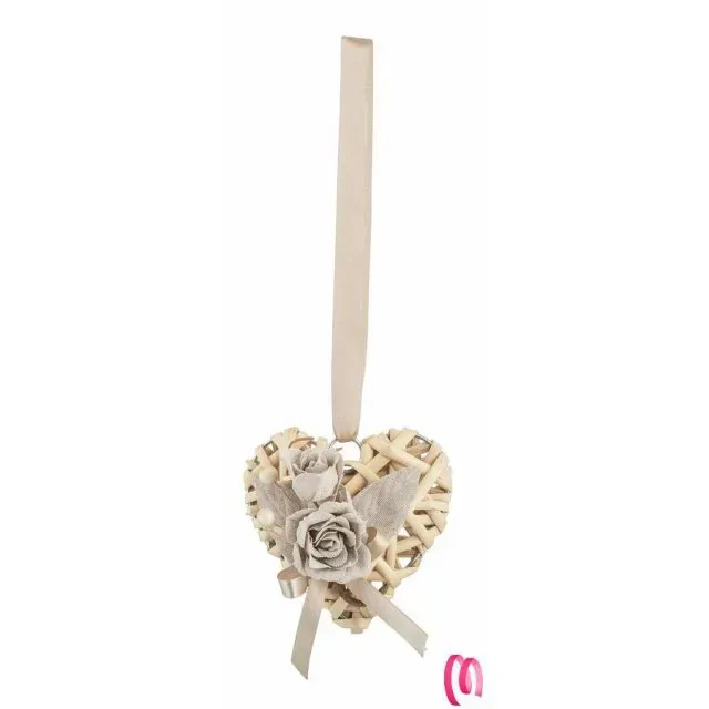 Accessorio decorativo cuore in bamboo con rose