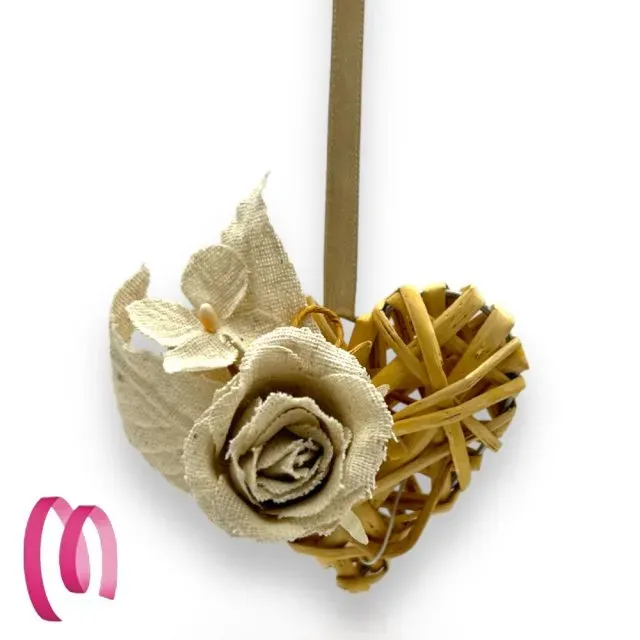 Cuore in Bamboo con rosa in Juta