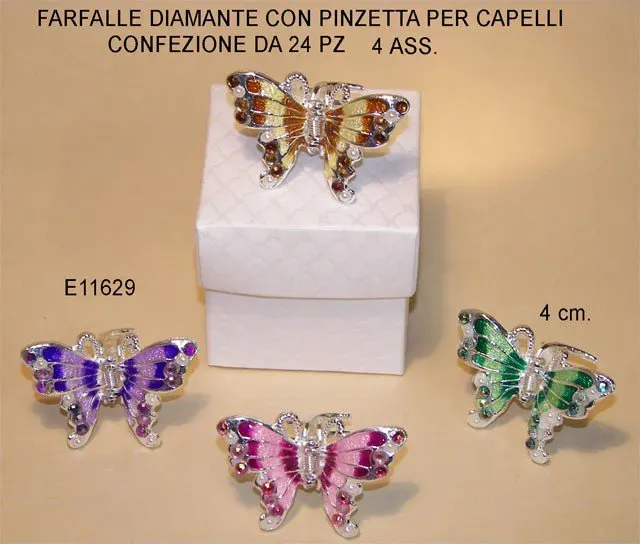 FARFALLE DIAMANTE CON PINZETTA PER CAPELLI 1 PEZZO VERDE