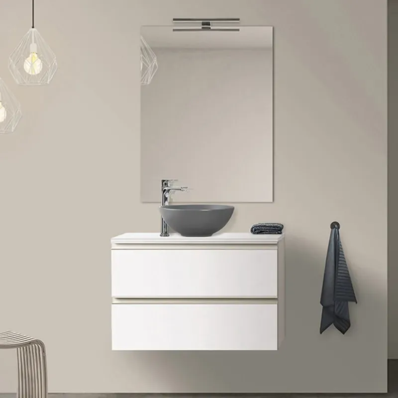 Mobile bagno sospeso 80 cm linea master bianco opaco con top e specchio