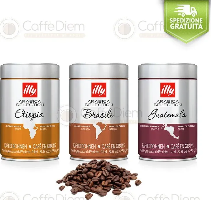 Caffè illy in grani kit prova : brasile, etiopia e guatemala