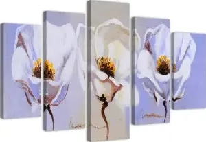 Quadri Quadro 5 pezzi Stampa su tela Fiori Bianco Natura