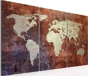 Quadro Mappa del mondo rugginosa  trittico