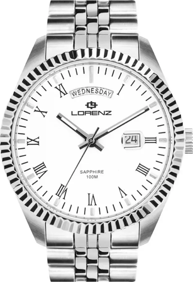 "Orologio LORENZ uomo Ginevra day-date acciaio / bianco"