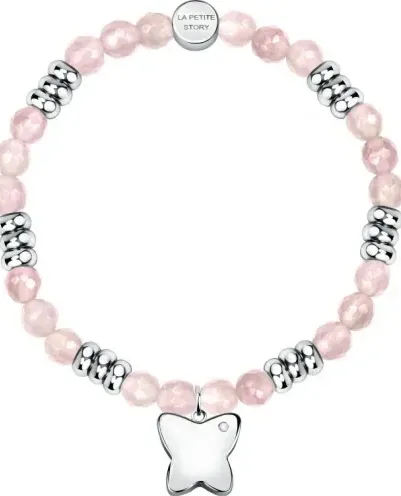 "Bracciale LA PETITE STORY Natural stone / quarzo rosa / Farfalla"