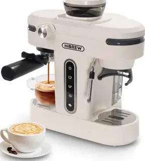 HiBREW H14 Macchina per caffè espresso 3 in 1 di piccole dimensioni, 20 Bar ad alta pressione, 15 marce di macinatura - Beige