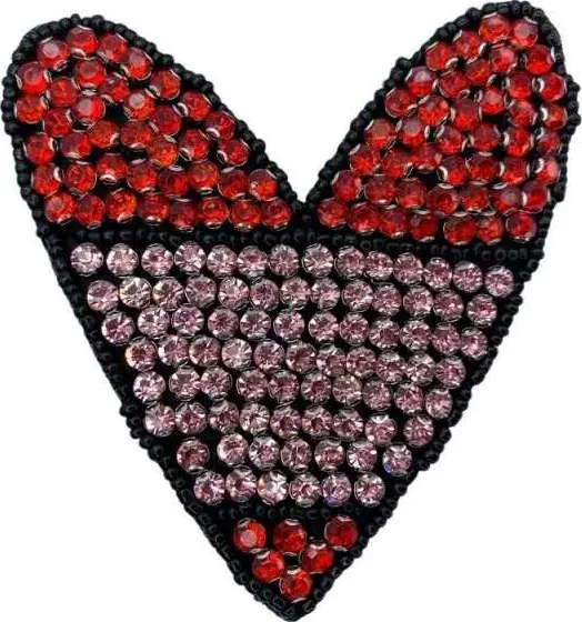 Applicazione Cuore Strass Rosso Rosa Perline Nero Da Cucire 9x8 Cm di tomasellimerceria.com