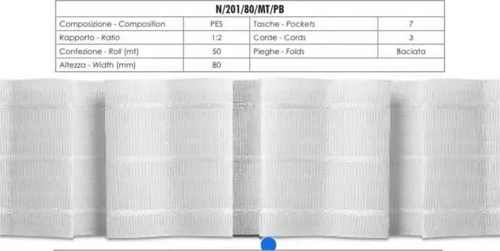 Arricciatenda Nastro Riloga Multitasche 3 Fili Bianco Alto 8 cm di tomasellimerceria.com