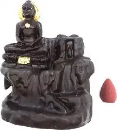 Incensiera in resina con riflusso backflow -- Buddha Meditation -- 10 cm con 10 coni misti