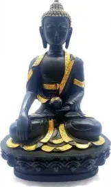 Statua Buddha offerta  nera e oro mano abbassata cm 28