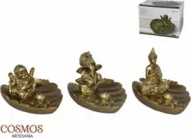 Porta incenso Buddha Preghiera su Foglia  in resina -- 11 Cm