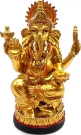 Statua Ganesh su base in resina oro cm 18