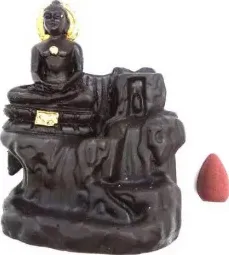 Incensiera in resina con riflusso backflow -- Buddha Meditation -- 10 cm con 10 coni misti venduto da esoterika.biz
