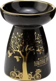 Brucia Essenze in ceramica colore nero con albero dorato