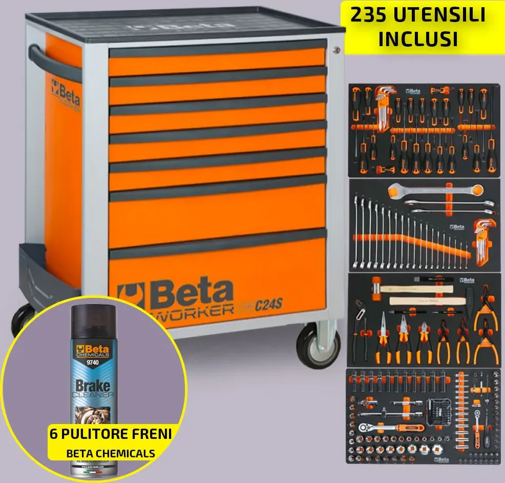 Carrello 7 cassetti+ 235 utensili BW 2400S 7/I-S Beta Worker Arancione