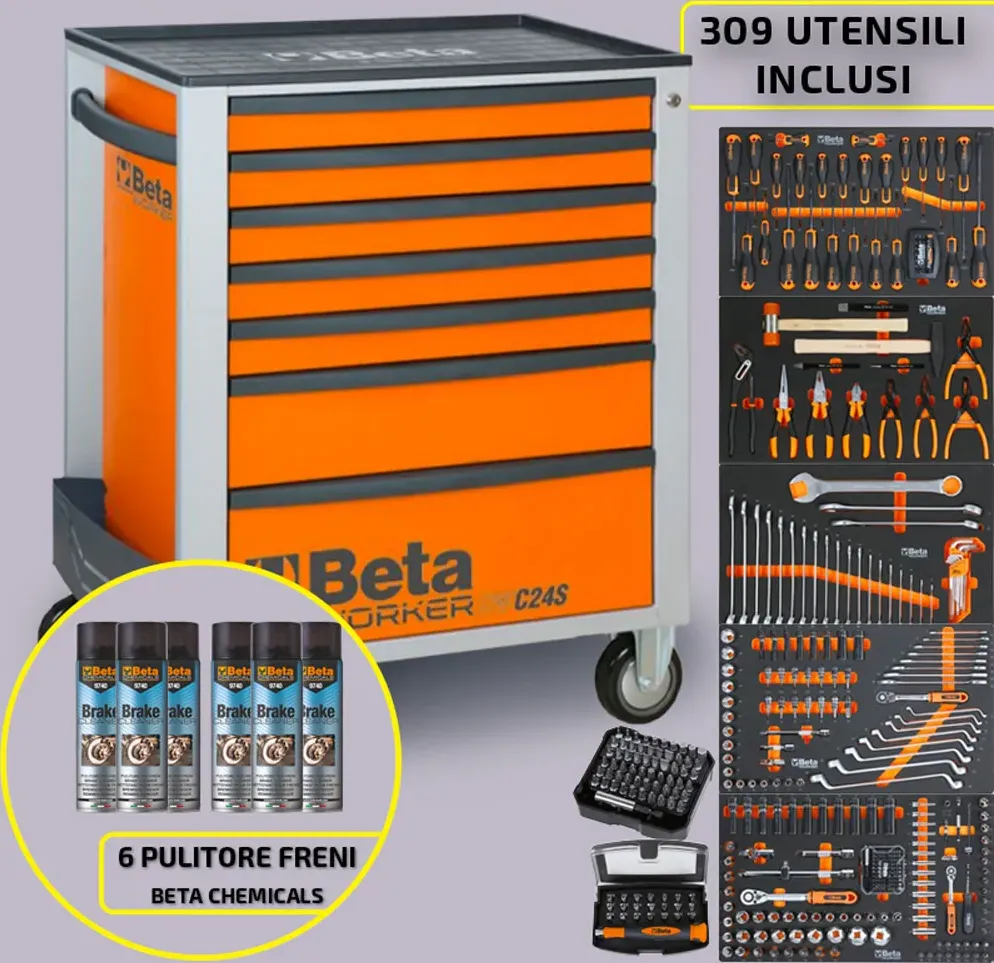 Carrello 7 cassetti + 309 utensili BW 2400S 7/E-M Beta Worker Grigio