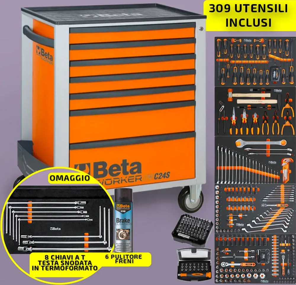 Carrello 7 cassetti + 309 utensili BW 2400S 7/E-M Beta Worker Arancione