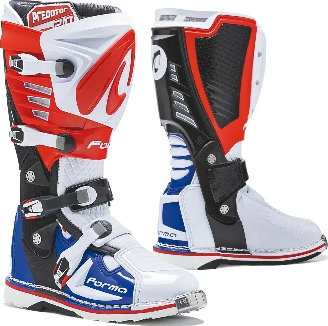 Forma Predator 2.0 Stivali motocross, bianco-rosso-blu, dimensione 42