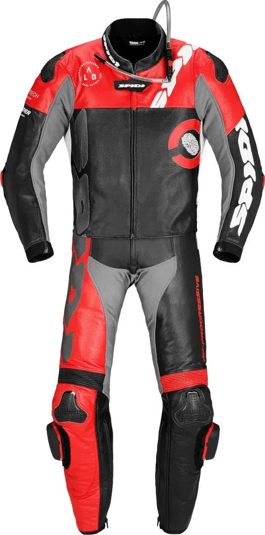 Spidi DP-Progressive Touring Tuta in pelle della moto a due pezzi, nero-rosso, dimensione 46