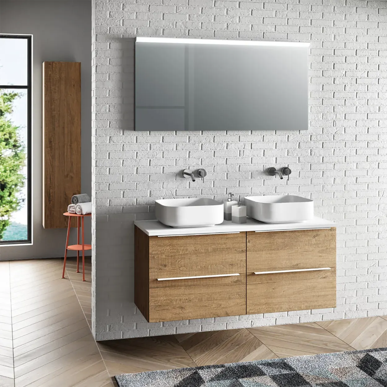 Composizione doppio lavabo 5 pezzi MALMO rovere miele