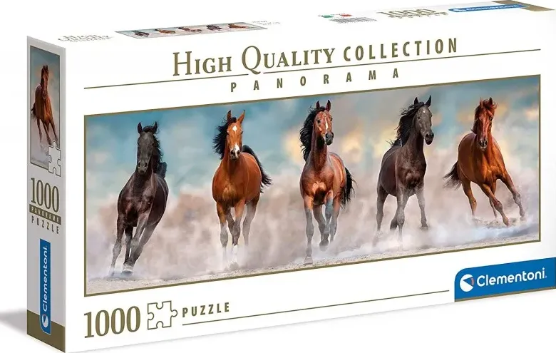 Clementoni - puzzle high quality collection panorama - horses adulti 1000 pezzi, puzzle panoramico - cl39607