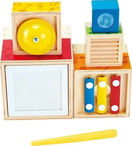 Hape e0336 set musicale da impilare | scatola musicale colorata da 6 pezzi, set in legno per bambini dai 18 mesi in su