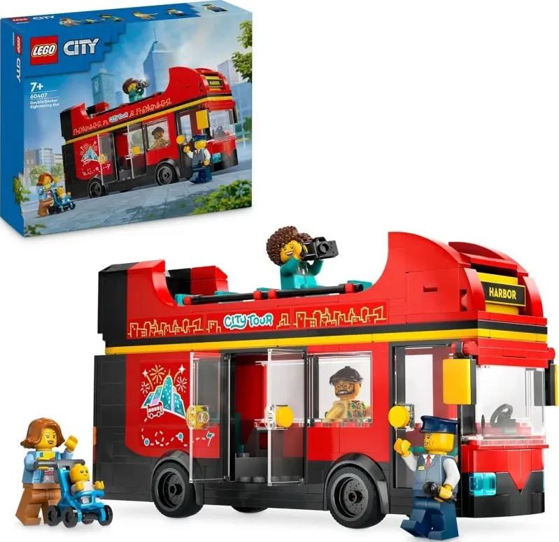 Lego city autobus turistico rosso a due piani, da 7 anni in su con veicolo giocattolo in stile londinese da costruire e 5 minifi