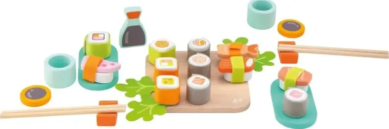 Trudi sevi 11104 - set sushi (32 pz) | giochi di ruolo in legno bambini. accessori cibo finto da cucina per giocare | 29x7x19cm