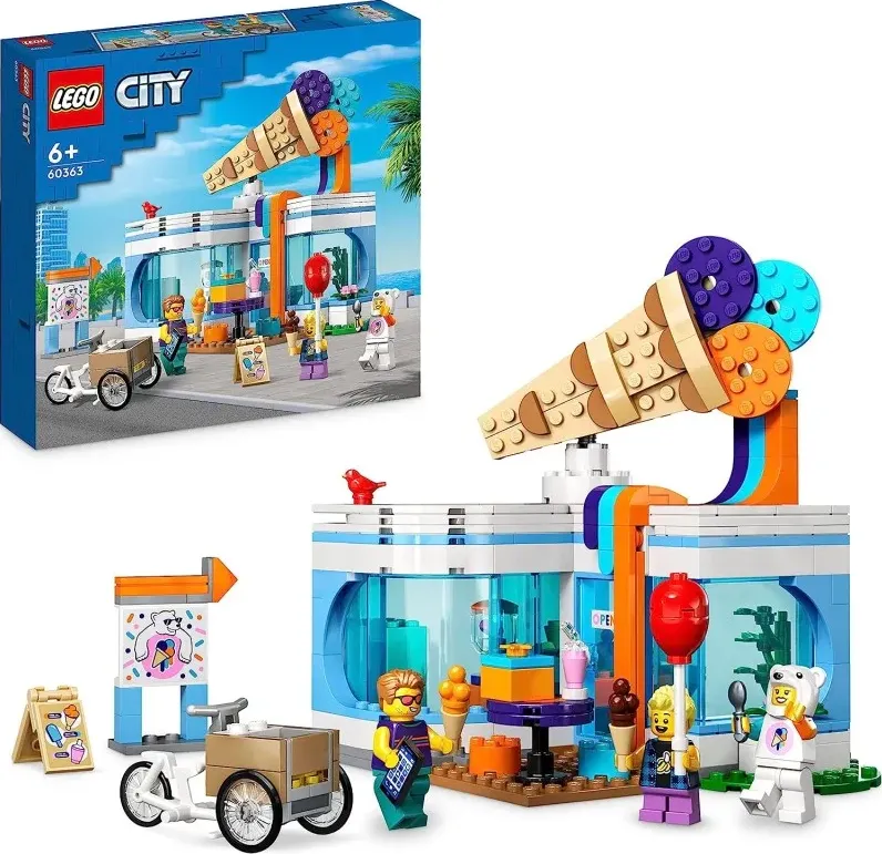 Lego 60363 city gelateria, giochi per bambini e bambine dai 6 anni in su con carretto dei gelati giocattolo e 3 minifigure, set